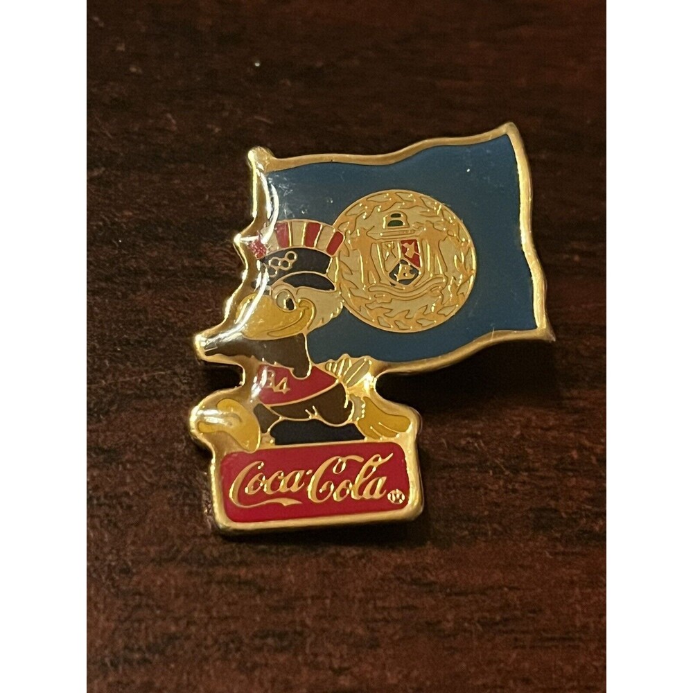 Vintage 1984 Los Angeles Olympics Coca Cola Sam Eagle‎ Belize Flag Lapel Pin